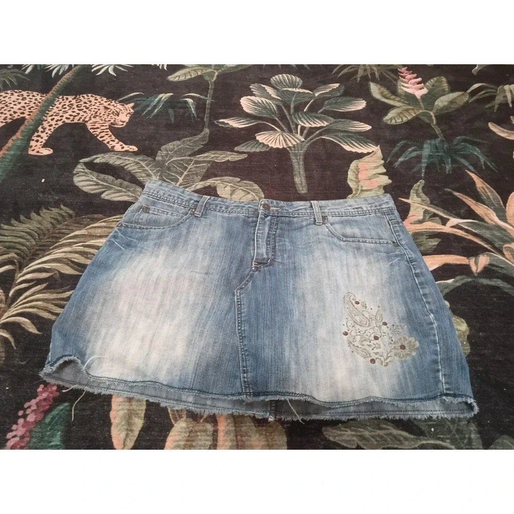 Vintage 90s Y2K Faded Glory Mini Jean Skirt Skirt Denim Women's 18 Paisley... - Picture 1 of 7